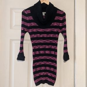 Black & pink striped tunic turtleneck sweater